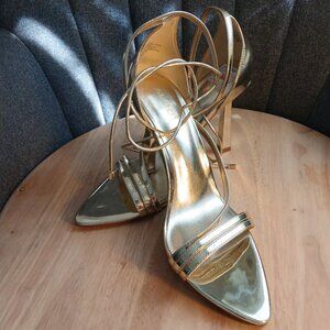 ALDO Gold Strappy Heels Lace-Up Sandals Size 11M Metallic Evening Heels